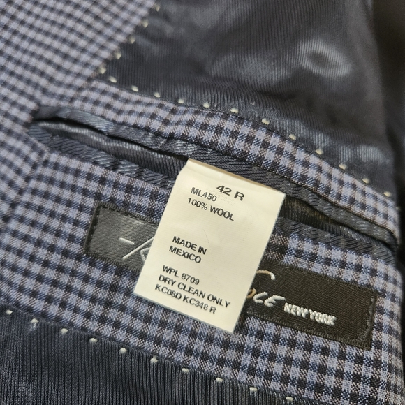 Kenneth Cole Blazer Men's 42R Blue Gingham Check Sport Coat Jacket 100% Wool - Picture 5 of 10